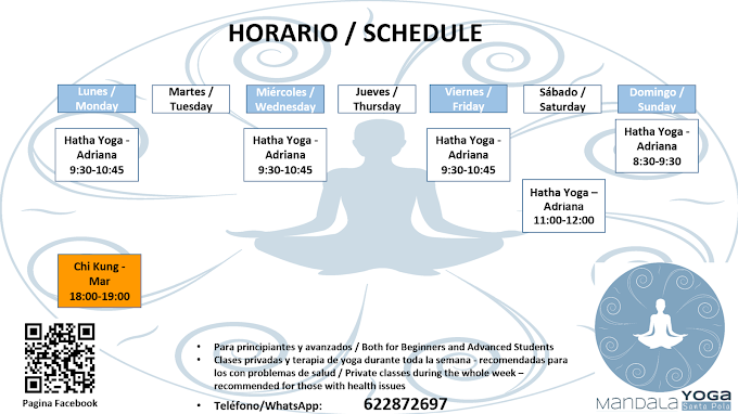 Horario publicado por Mandala Yoga Santa Pola